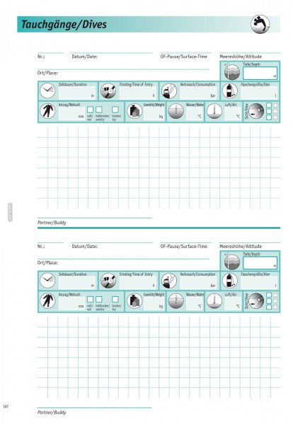 Sub Base Logbucheinlagen "Big Scuba" PADI